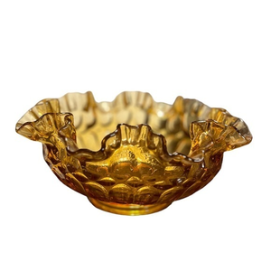 Vintage Fenton Colonial Thumbprint‎ Amber 8” Bowl Double Crimped Ruffled Edge
